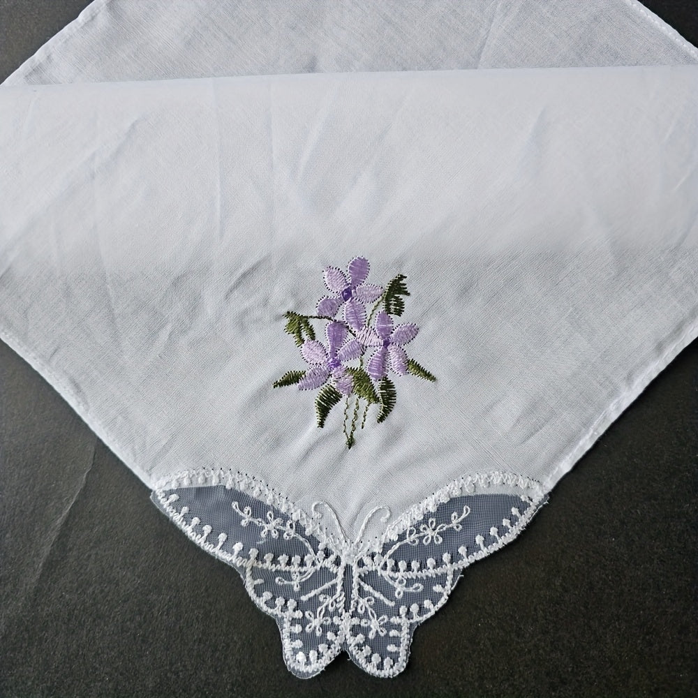 3PCS 60S Embroidered Handkerchief Lace Butterfly Wedding Hankies