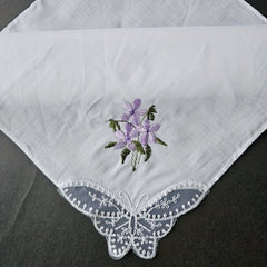 3PCS 60S Embroidered Handkerchief Lace Butterfly Wedding Hankies