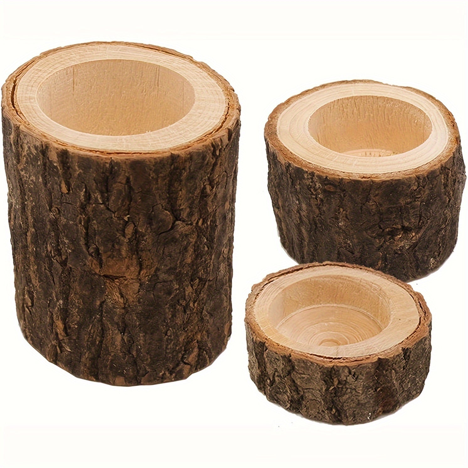 Set of 3 Wooden Tea Light Candle Holders for Table Centerpieces