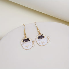 Teacup Cat Earrings Lovely Kitty In A Coffee Cup Accessories
