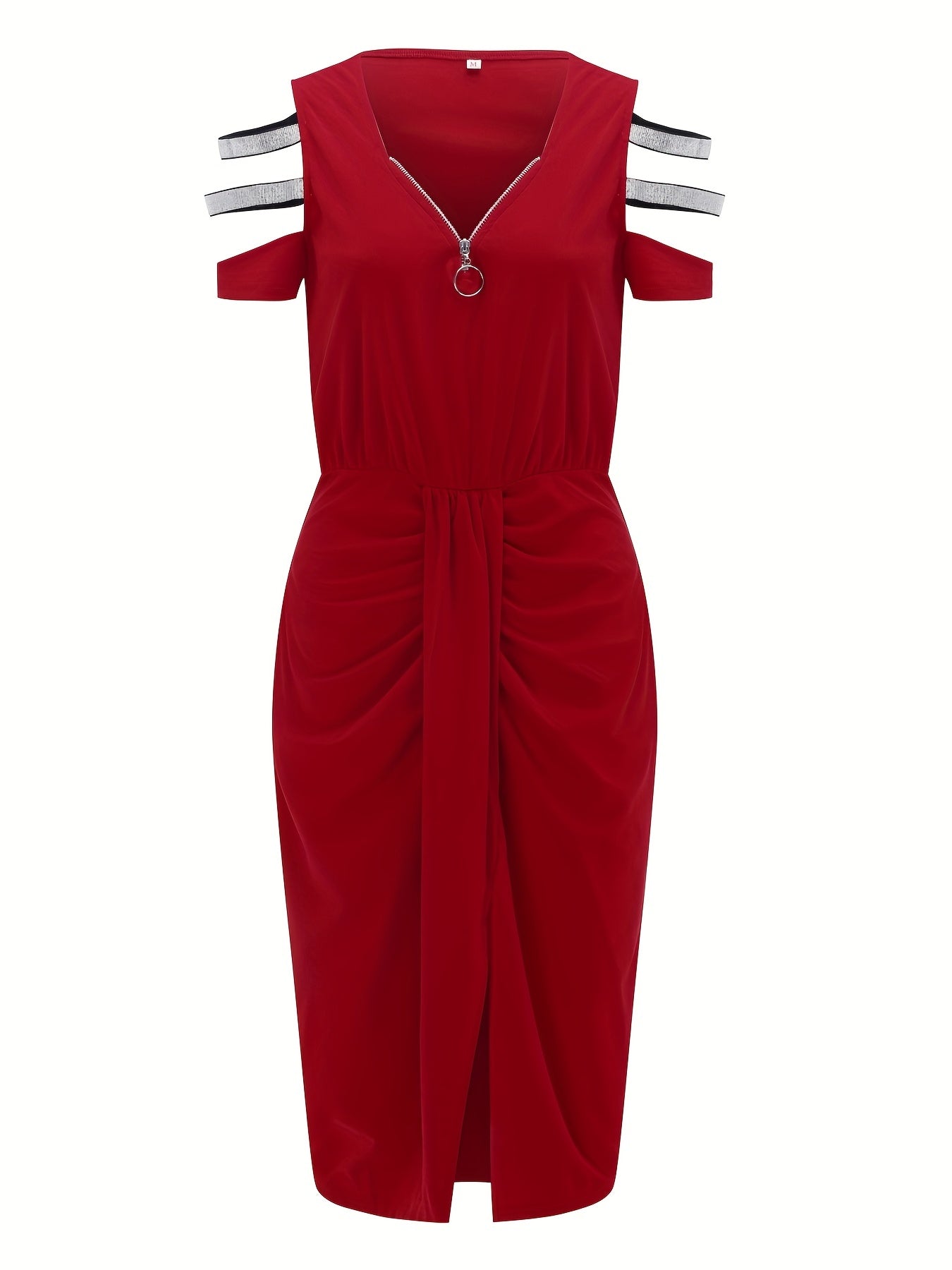 Solid Cut Out Dress Zipper Ruched Bodycon Summer Dress Women's Clothing