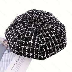 Plaid Pattern Beret Hat for Girls - Winter Decoration