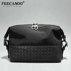 Men's Oxford Cloth Leather Woven Handbag Casual Storage Bag