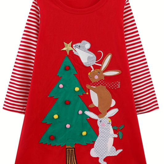Christmas Playwear Dress For Toddler Girls Long Sleeve Dress 2-8 Years