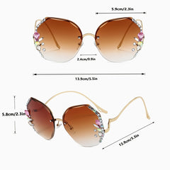 Y2K Half Rim Round Sunglasses Rhinestone Decor Eyeglasses Women