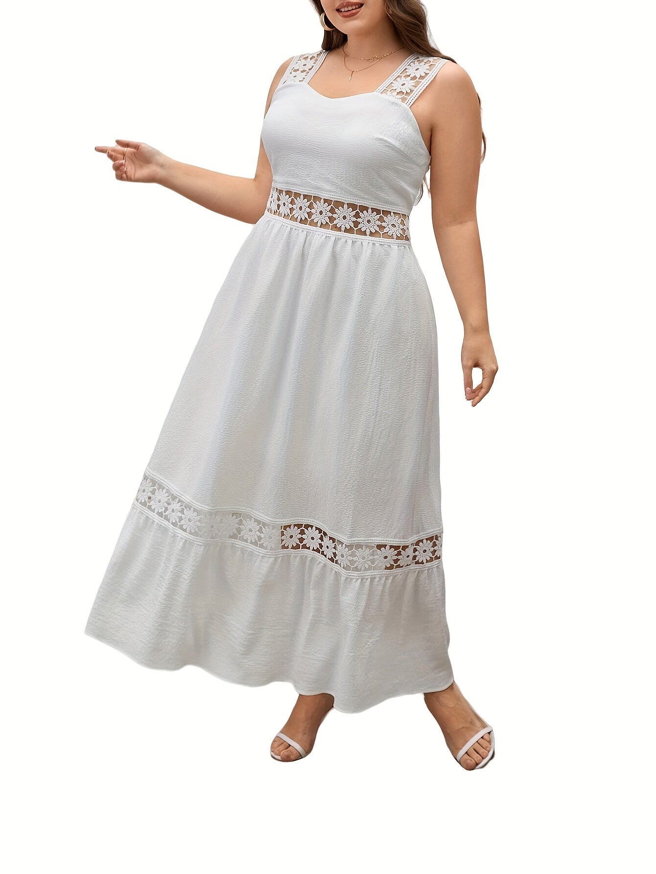  Women's Maxi Tank Dress with Lace Trim V Neck