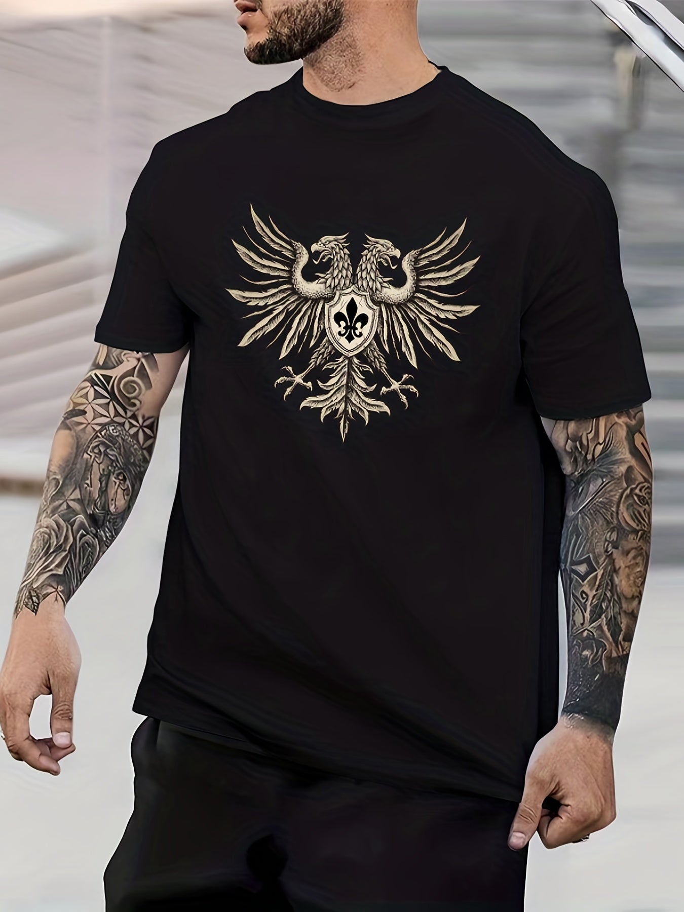 Retro Eagle Print Men's Graphic Crew Neck Active T-shirt