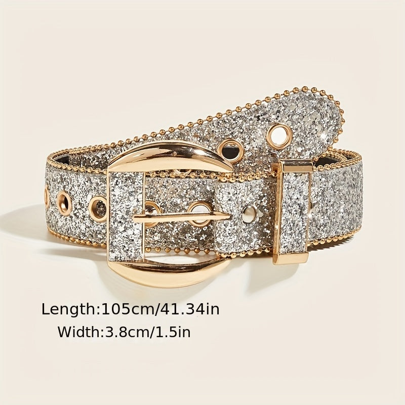 Punk Sequin Glitter Belt Eyelet Hollow Out Hip Hop Belt Unisex