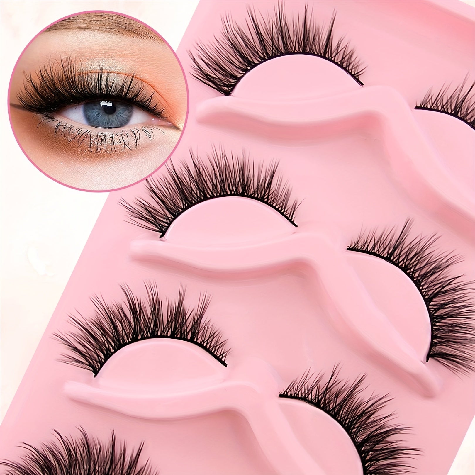 5 Pairs Cat Eye Lashes Fluffy False Eyelashes Natural Faux Mink