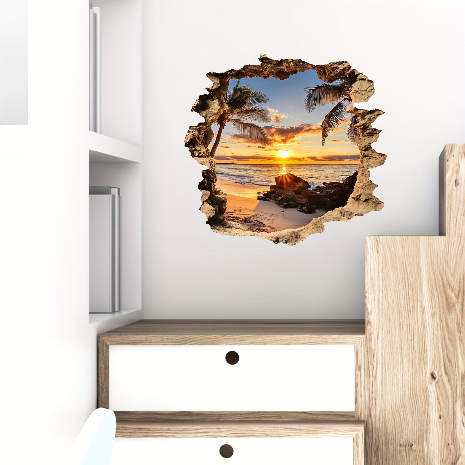 3D Beach Ocean Landscape Wall Decal Removable Irregular Shape Mural