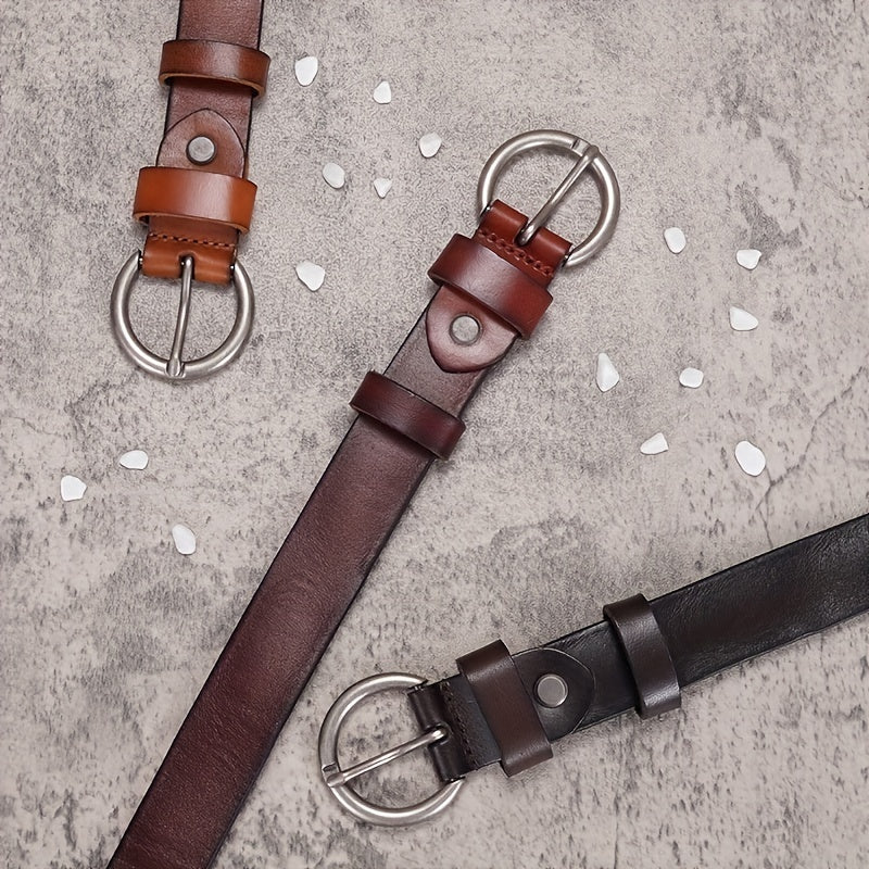 Retro Needle Buckle Cowhide Belt Narrow Jeans Belt