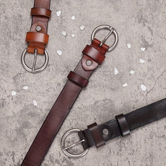 Retro Needle Buckle Cowhide Belt Narrow Jeans Belt
