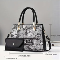 2pcs Flower Embroidery Handbag Set with Clutch Purse Women's Crossbody Bag