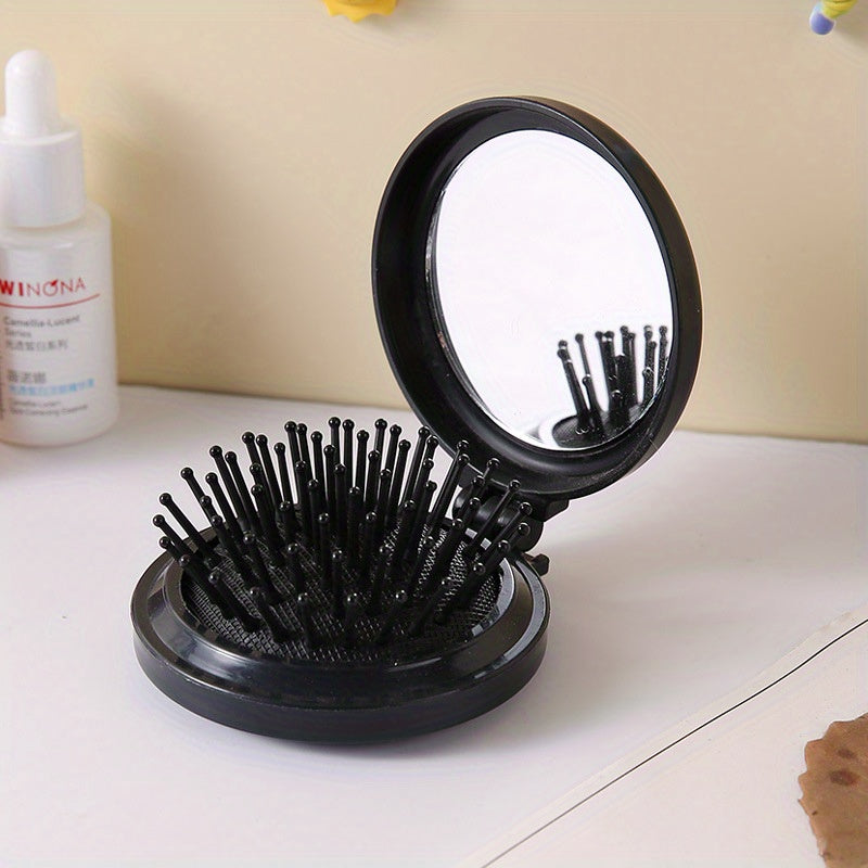 Travel Hairbrush & Mirror Set for Girls & Women - Compact & Foldable