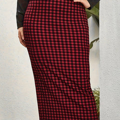 Women's Plus Plaid Print High Rise Bodycon Midi Skirt