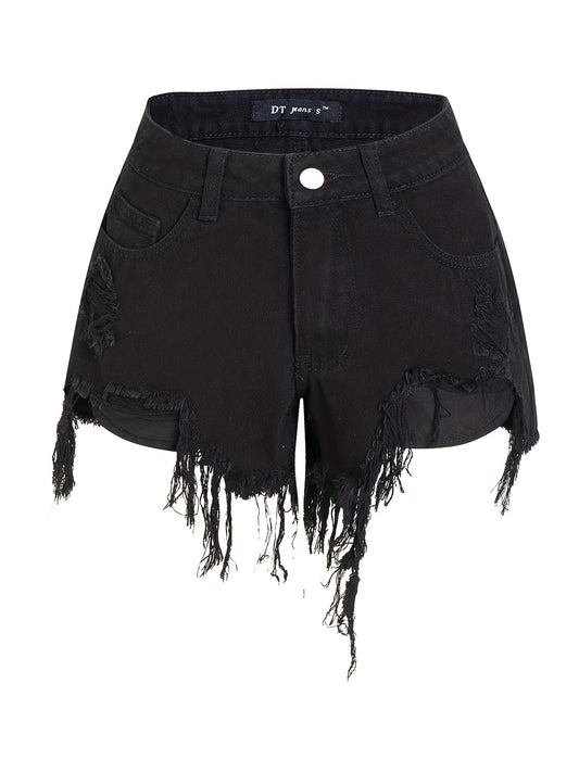  Button Fly Asymmetrical Denim Shorts