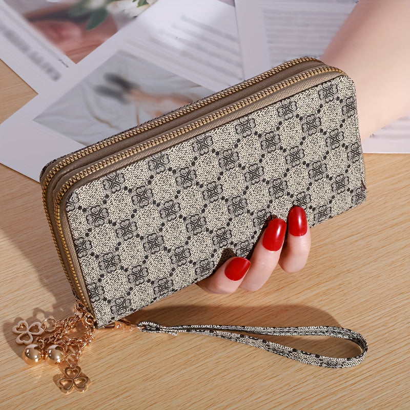 Heart Print Clutch Bag Faux Leather Long Wallet with Wristlet