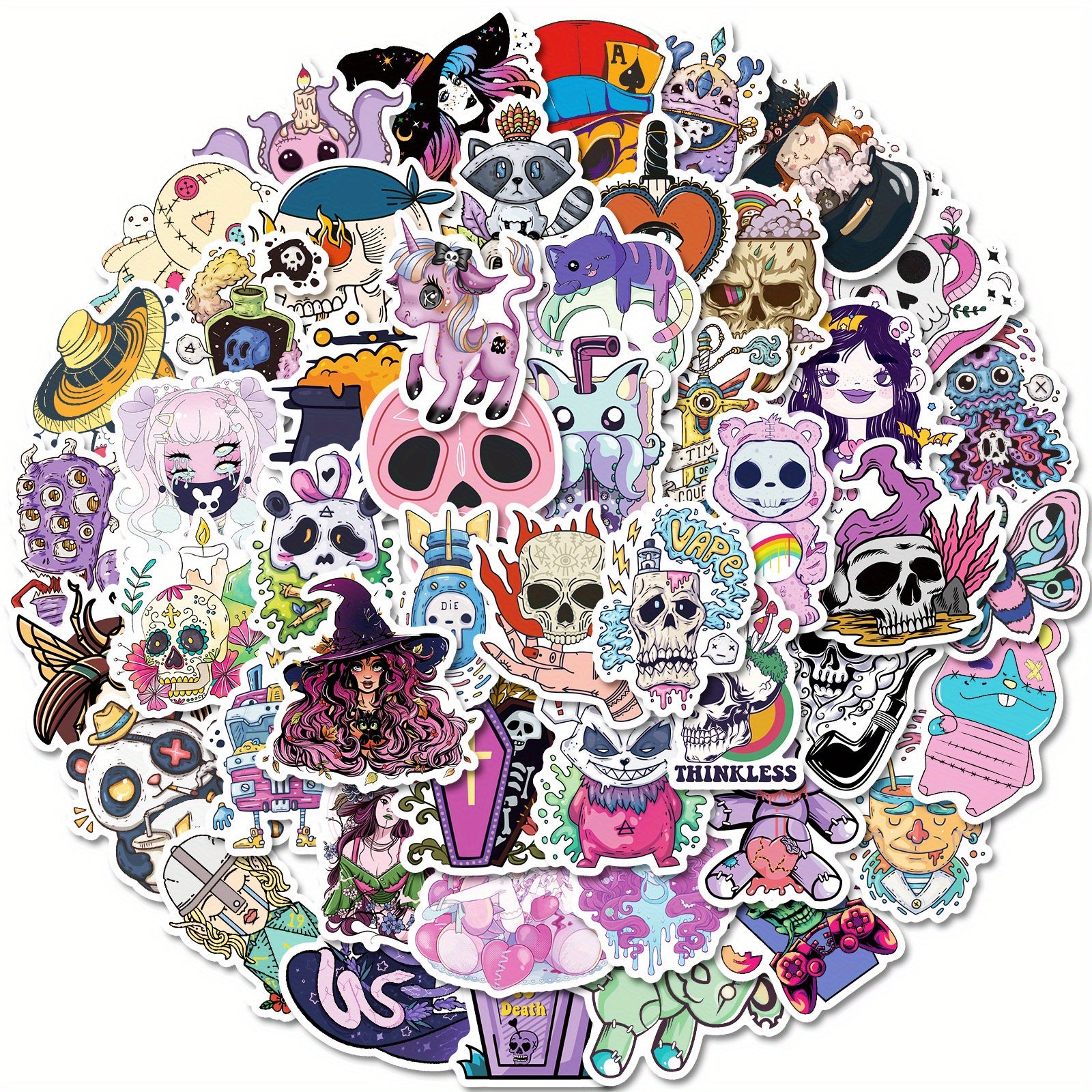 50pcs Gothic Skull Vinyl Stickers for Water Bottles Laptops, Waterproof Decals