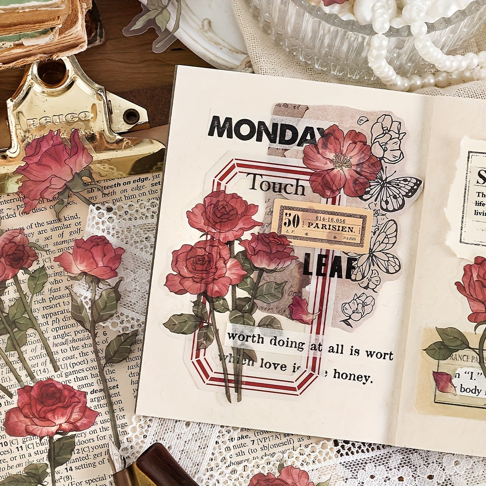 20-Sheet Retro Flower Guka Journal Sticker Pack