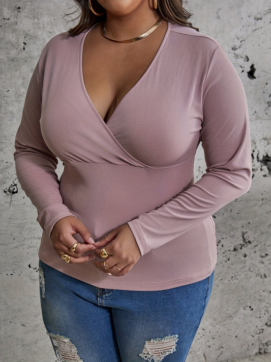  Solid Ribbed Long Sleeve Knit Top