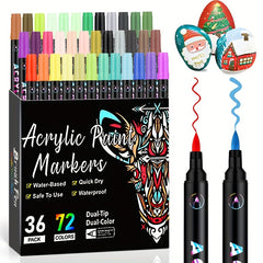 72 Dual Tip Acrylic Markers Vibrant Water Based Ink Scrapbooking DIY Crafts
