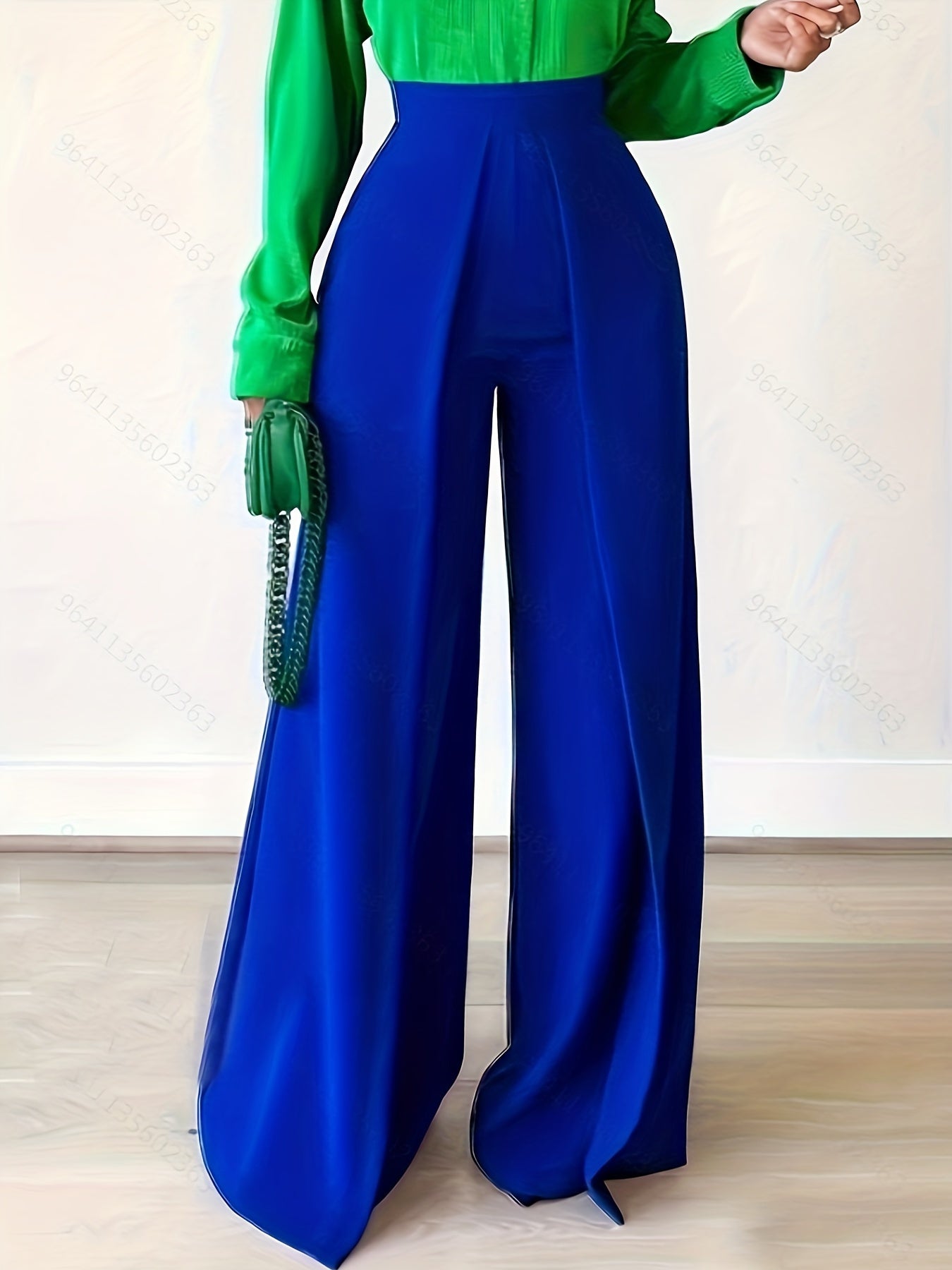  Solid High Rise Wide Leg Trousers