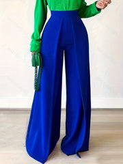  Solid High Rise Wide Leg Trousers