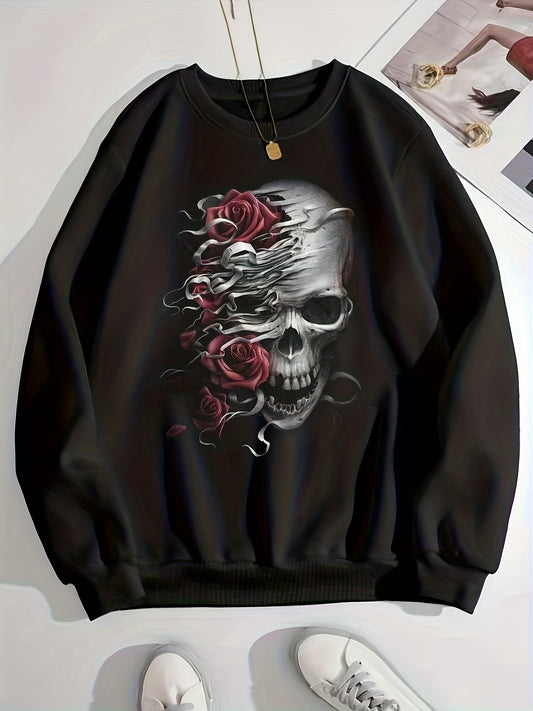 Skull Print Pullover Sweatshirt for Women