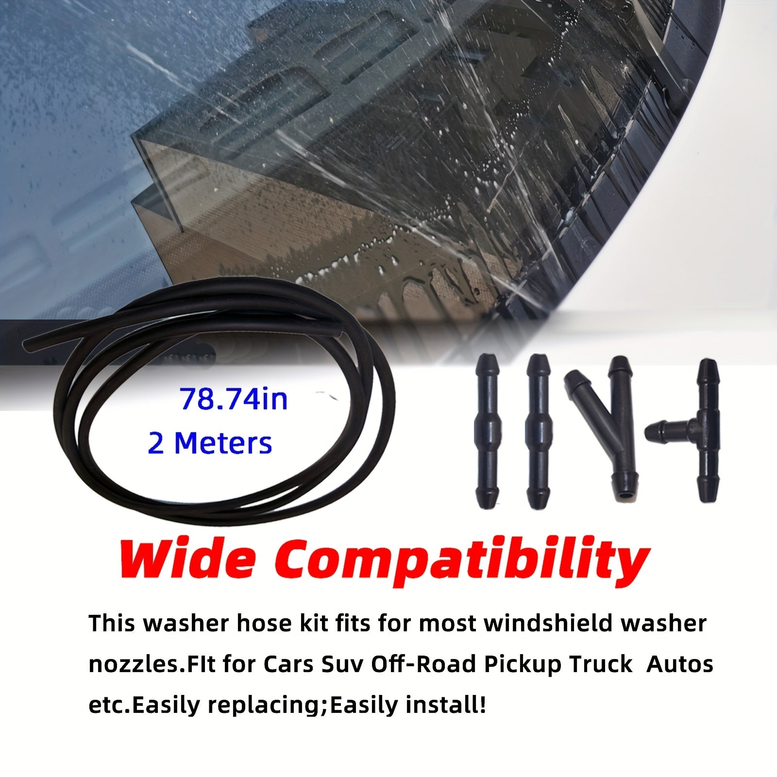 Windshield Washer Hose Kit 2m Universal 4 Connectors Water Pump Nozzle Install