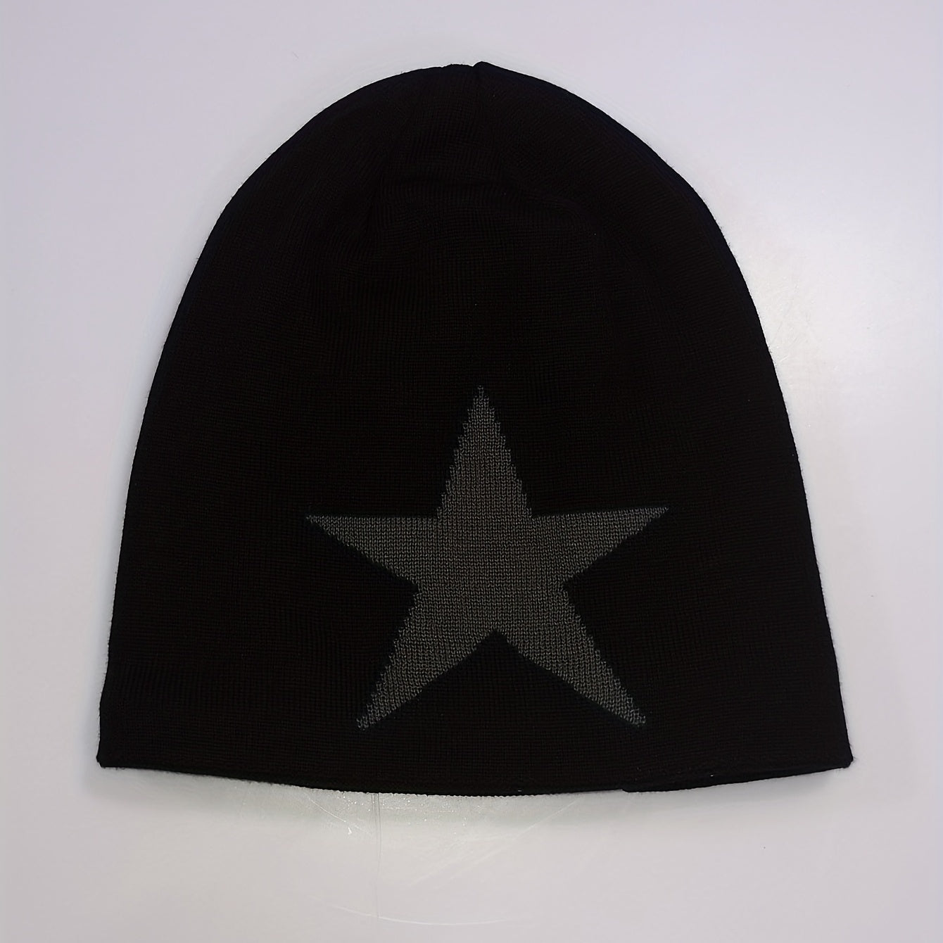 Neutral Large Star Jacquard Plus Velvet Knitted Hat