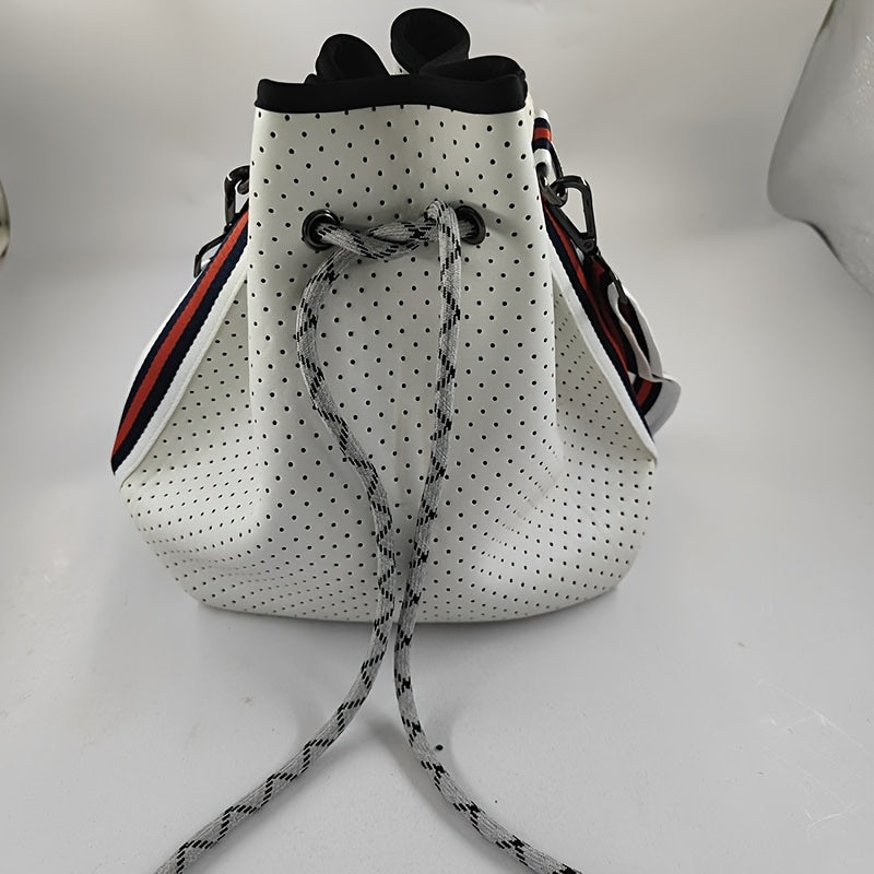 Neoprene Bucket Bag Colorful Strap Drawstring Shoulder Crossbody Bag