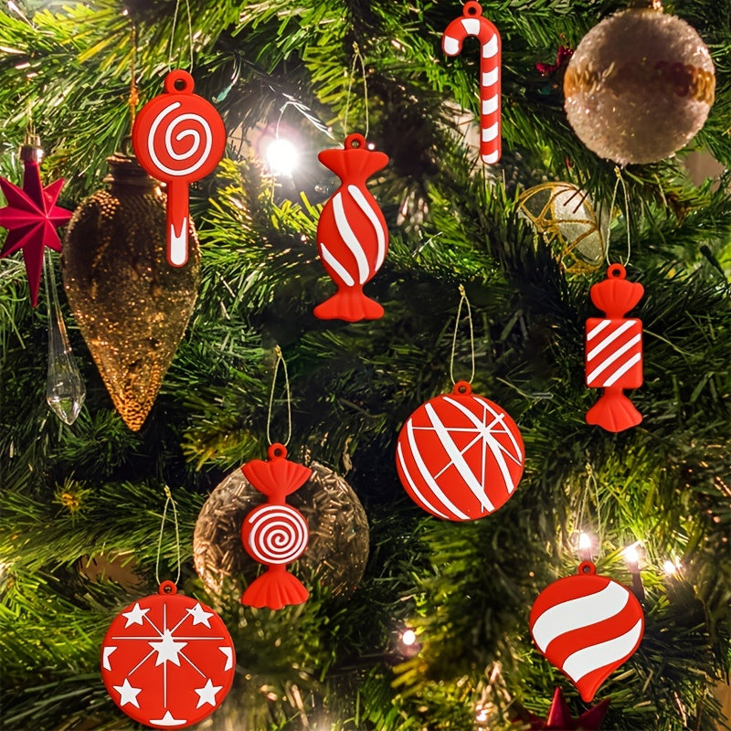 8pcs Red Candy Ornaments for Christmas Party Decoration