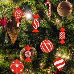 8pcs Red Candy Ornaments for Christmas Party Decoration
