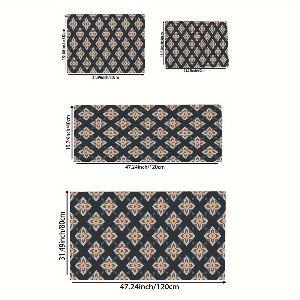 Retro Kitchen Mat Floral Pattern Rug Polyester Material Carpet Machine Washable