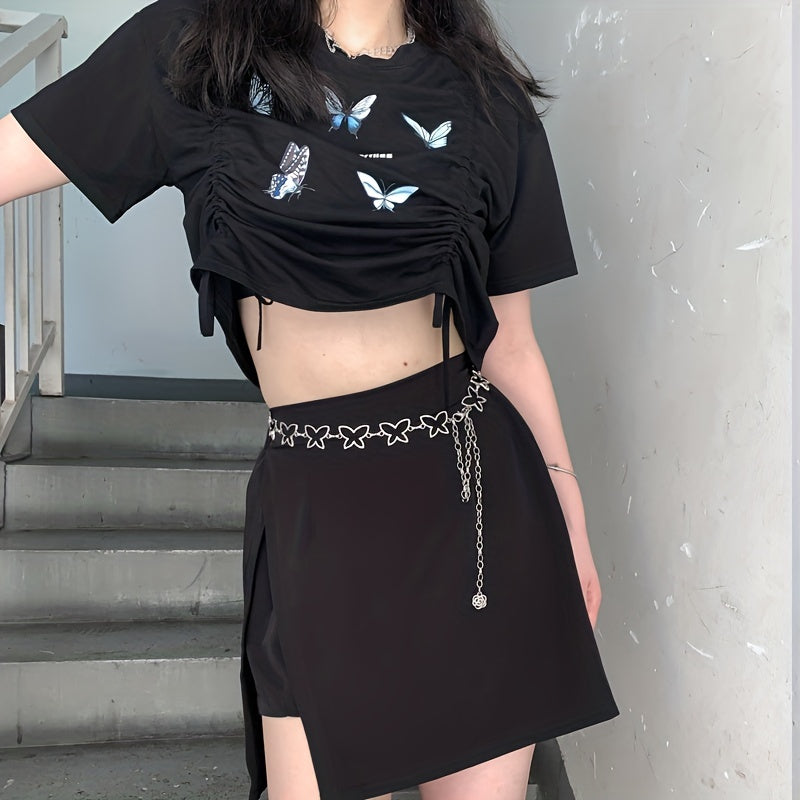Y2K Butterfly Metal Waist Silvery Hollow Out Belly Chain