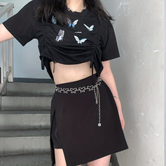 Y2K Butterfly Metal Waist Silvery Hollow Out Belly Chain