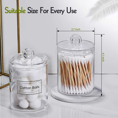 Qtips Holder Dispenser Clear Plastic Apothecary Jar for Bathroom Storage