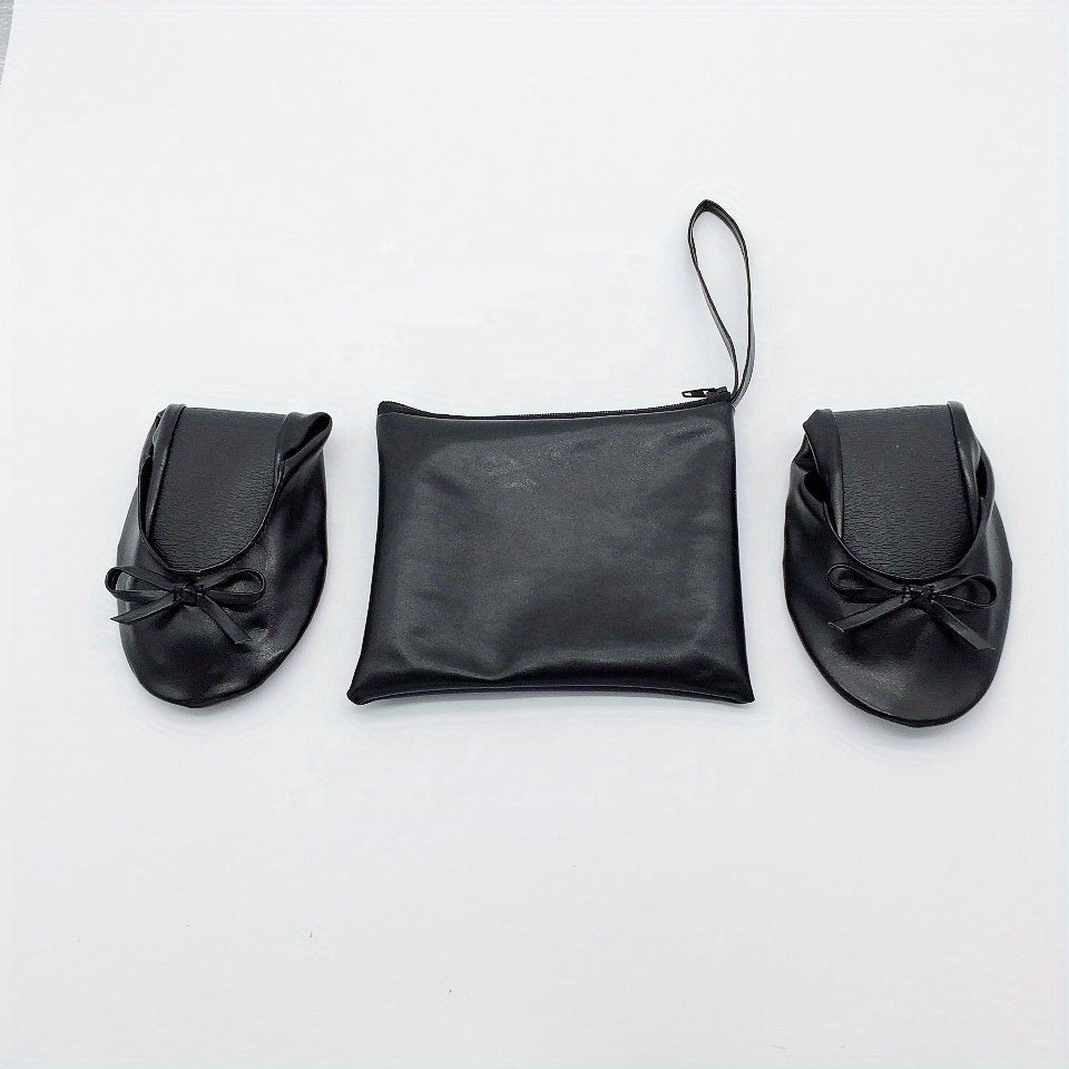 Women's Rollable Ballet Flats Soft Sole Wedding Shoes + Bag