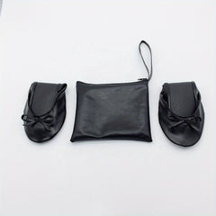 Women's Rollable Ballet Flats Soft Sole Wedding Shoes + Bag