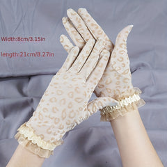 Leopard Print Lace Gloves Vintage Short Mesh Breathable Gloves