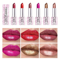 6 Waterproof Lipstick Set Long Lasting Moisturizing & Metallic Shine