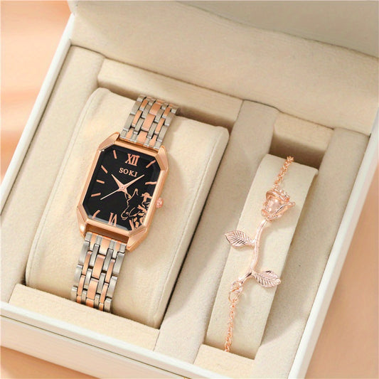 2pcs Girl Watch & Rose Pendant Bracelet Gift For Children