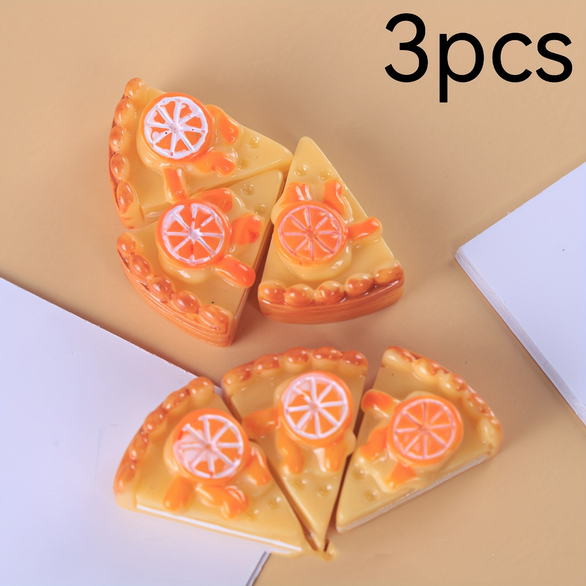 3pcs Mini Lemon Slice Pizza Cake Resin Desk Decor Playful Orange DIY Cream Glue