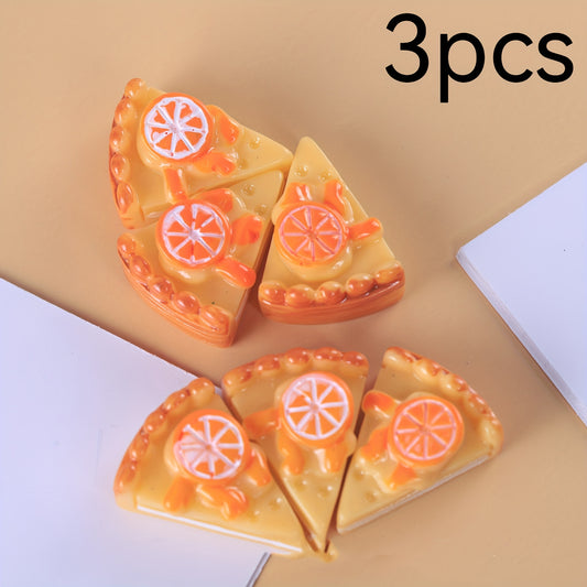 3pcs Mini Lemon Slice Pizza Cake Resin Desk Decor Playful Orange DIY Cream Glue