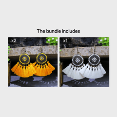Bohemian Style Fan Shaped Tassel Earrings with Rhinestones