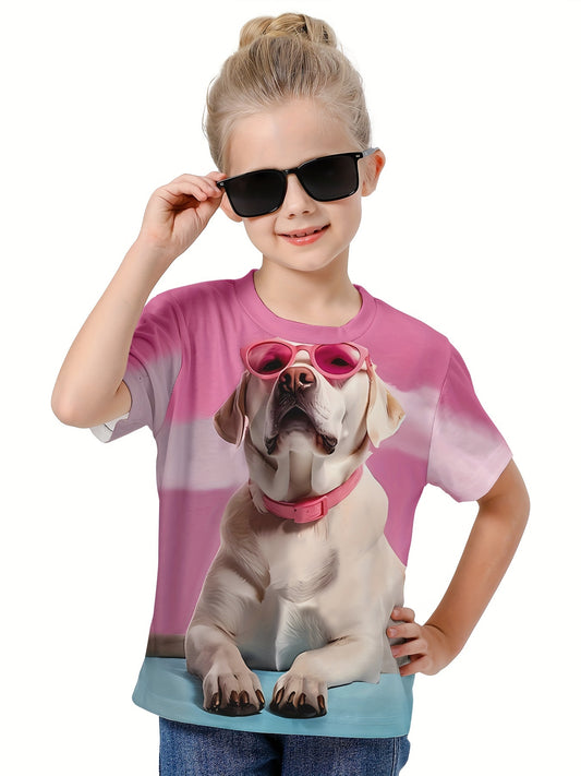 3D Puppy Graphic Short Sleeve T shirt for Girls Boys