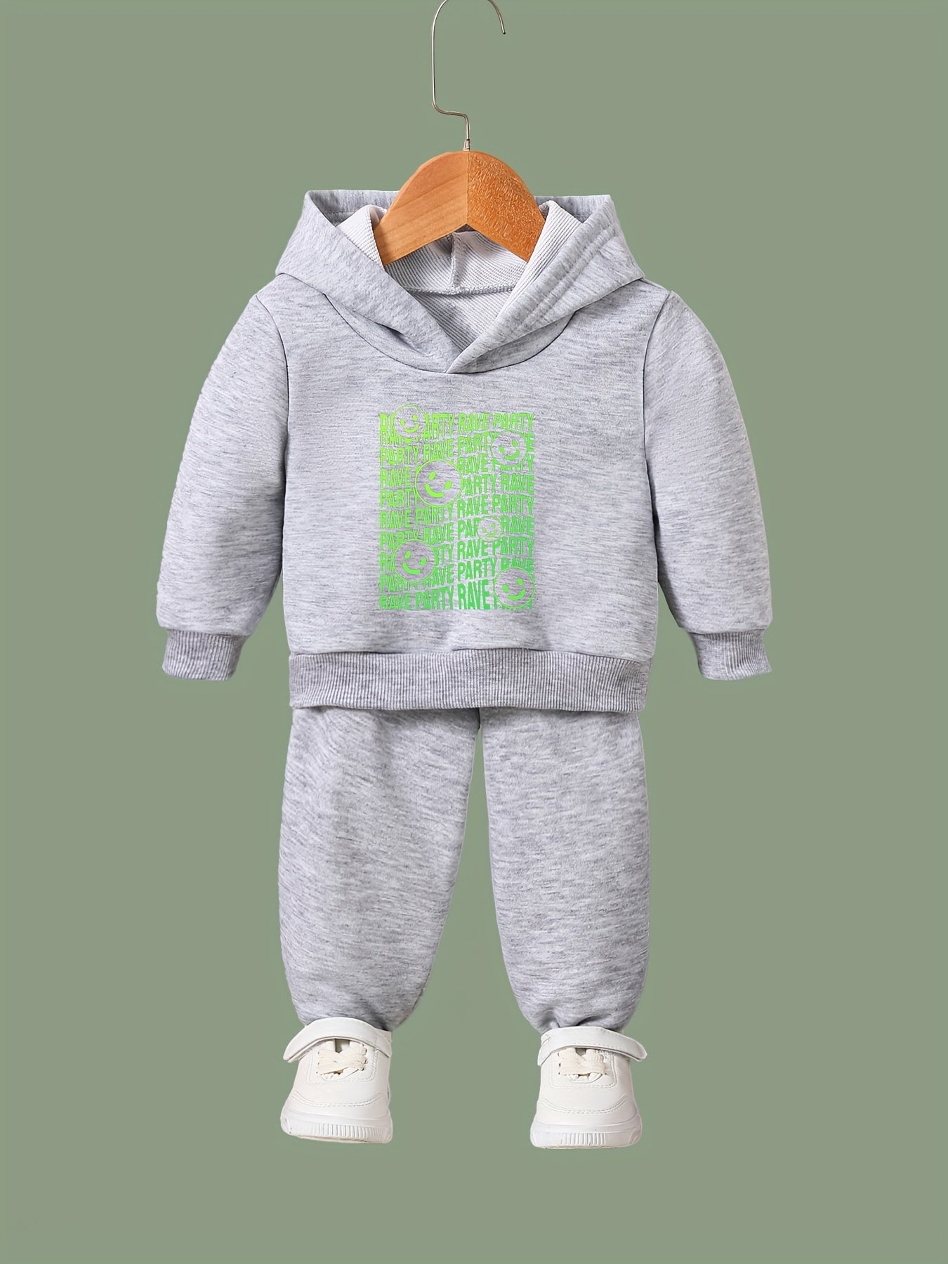 Girls 2pc Cartoon Smile Face Hoodie & Sweatpants Set
