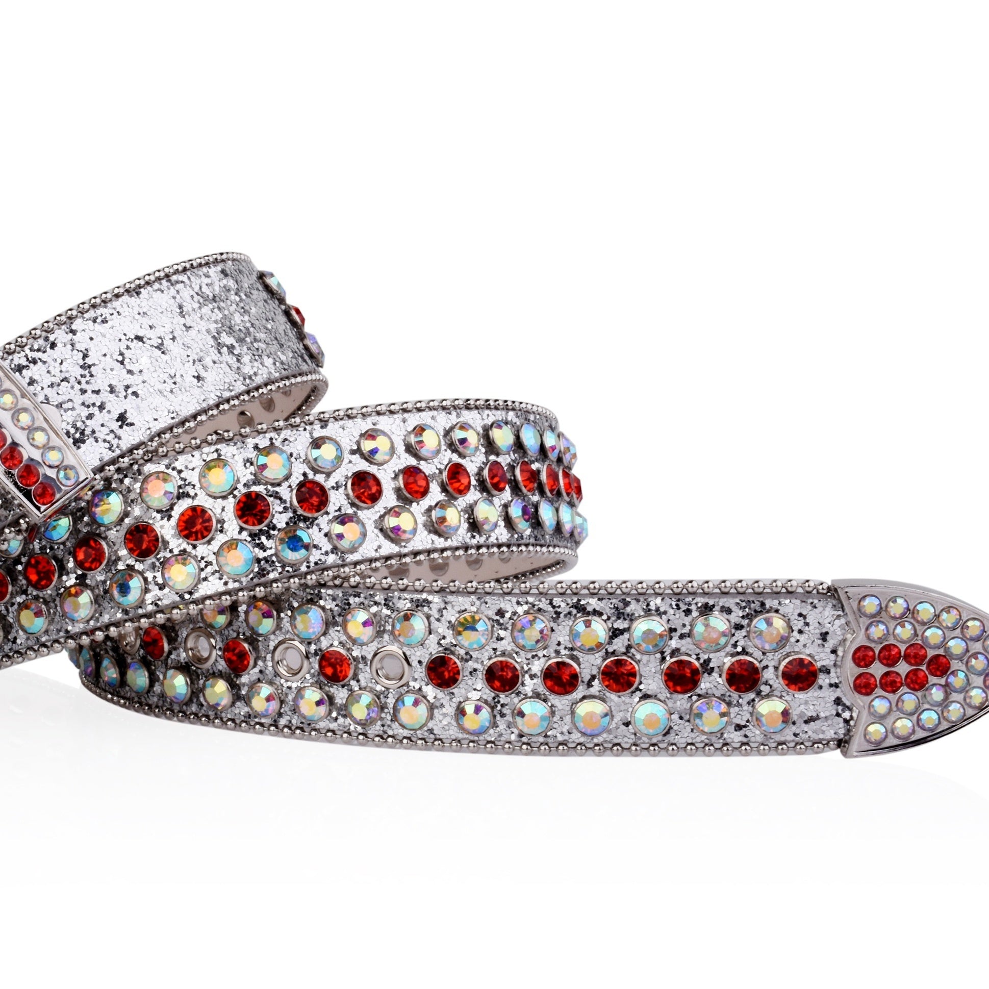 Y2K Silvery & Red Glitter PU Belt Rhinestone Decor Hip Hop Jeans Pants Belt