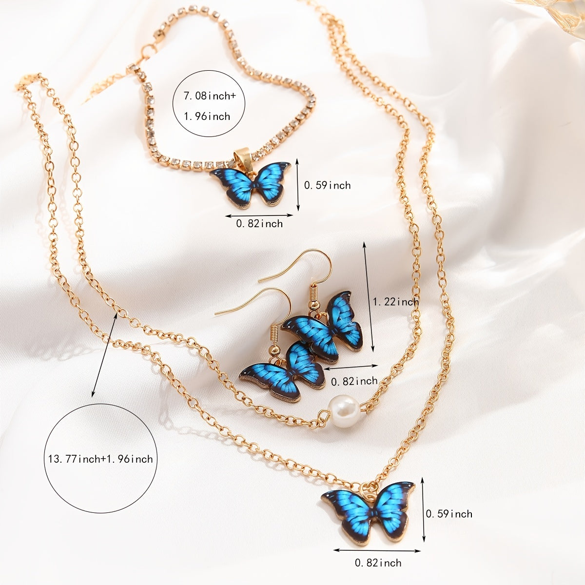 Butterfly Pendant Jewelry Set Necklace Bracelet Earrings