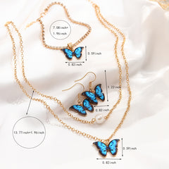 Butterfly Pendant Jewelry Set Necklace Bracelet Earrings